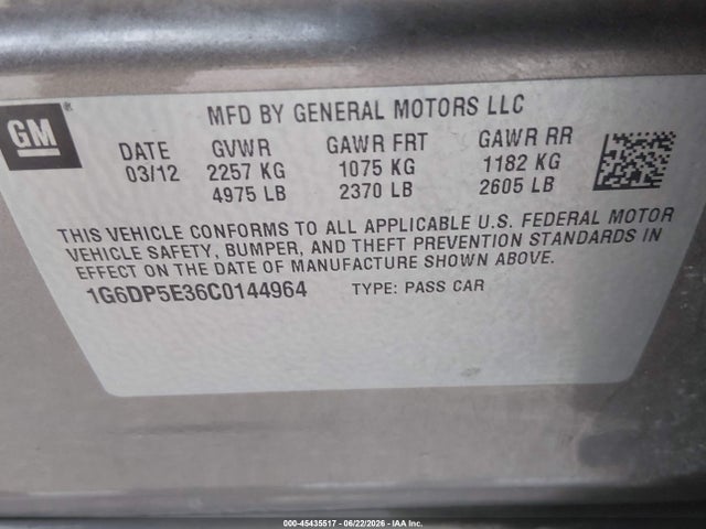 Продаж на аукціоні авто 2012 Cadillac Cts Premium, vin: 1G6DP5E36C0144964, номер лоту: 45435517