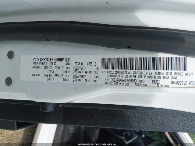 45435539 :رقم المزاد ، 3C6JR6AG6DG538803 vin ، 2013 Ram 1500 Tradesman مزاد بيع