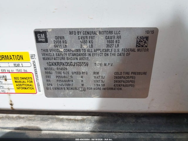 2016 Gmc Acadia Slt-1 მანქანა იყიდება აუქციონზე, vin: 1GKKRRKD5GJ185559, აუქციონის ნომერი: 45435584