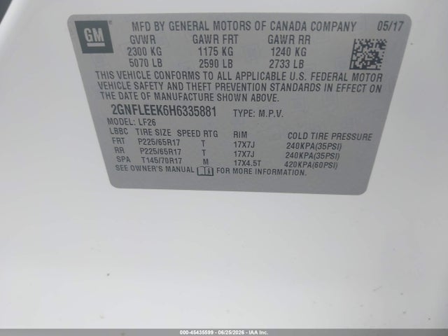 Aukcja sprzedaży 2017 Chevrolet Equinox Ls, vin: 2GNFLEEK6H6335881, numer aukcji: 45435599