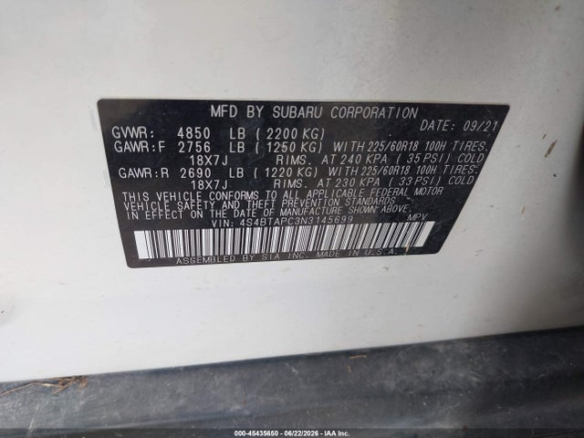 Subaru Outback Touring 2022 4S4BTAPC3N3145699 Image 9