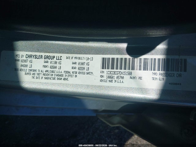 2014 Chrysler 200 Limited მანქანა იყიდება აუქციონზე, vin: 1C3CCBCG7EN151568, აუქციონის ნომერი: 45435655