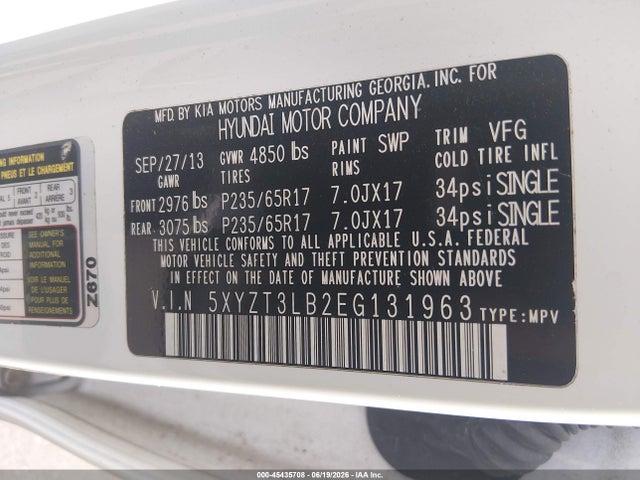 Aukcja sprzedaży 2014 Hyundai Santa Fe Sport 2.4l, vin: 5XYZT3LB2EG131963, numer aukcji: 45435708