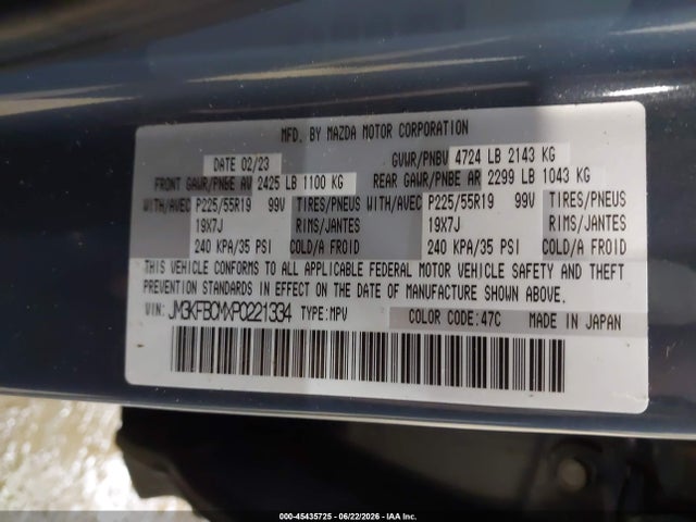 2023 Mazda Cx-5 2.5 S Carbon Edition მანქანა იყიდება აუქციონზე, vin: JM3KFBCMXP0221334, აუქციონის ნომერი: 45435725