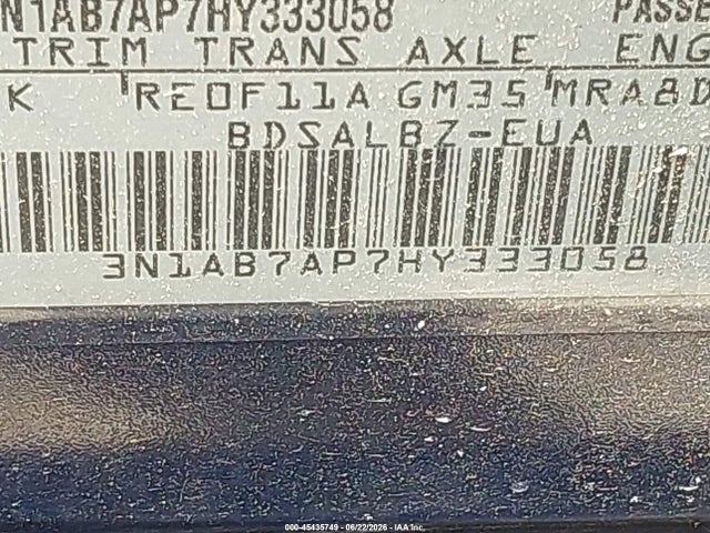45435749 :رقم المزاد ، 3N1AB7AP7HY333058 vin ، 2017 Nissan Sentra S مزاد بيع