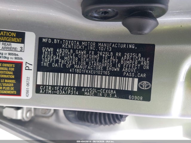 4T1BD1FK4EU102165 Toyota Camry Hybrid Xle