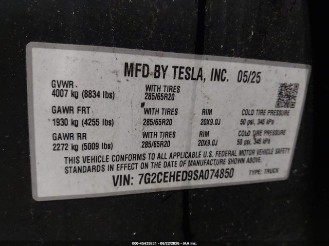 Tesla Cybertruck All-wheel Drive 2025 7G2CEHED9SA074850 Image 9