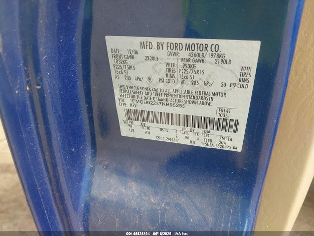 Auction sale of the 2007 Ford Escape Xls/xls Manual, vin: 1FMCU02Z87KB95255, lot number: 45435894