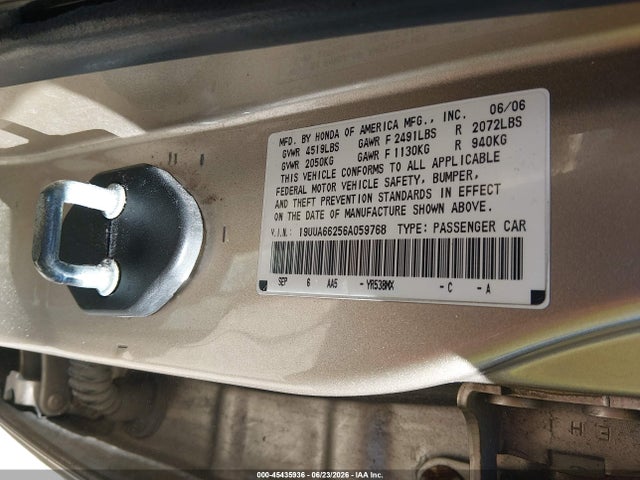 45435936 :رقم المزاد ، 19UUA66256A059768 vin ، 2006 Acura Tl مزاد بيع
