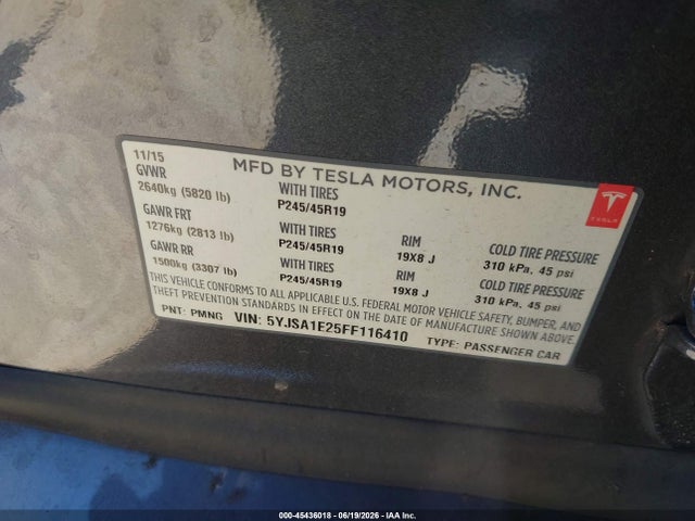 Tesla Model S 70d/85d/p85d 2015 5YJSA1E25FF116410 Image 9
