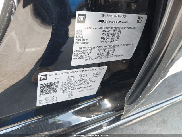 3GCPWBEK9MG469947 Chevrolet Silverado 1500 2wd Short Bed Custom