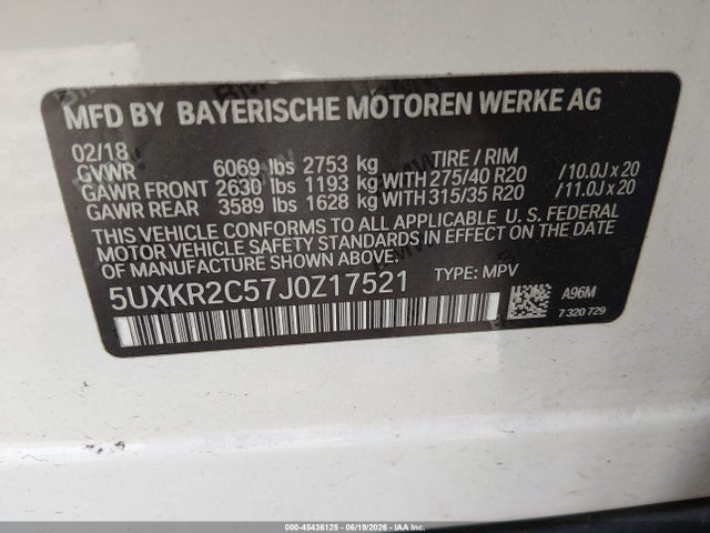 Продажа на аукционе авто 2018 Bmw X5 Sdrive35i, vin: 5UXKR2C57J0Z17521, номер лота: 45436125