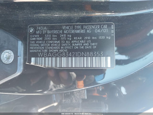 Продаж на аукціоні авто 2001 Bmw 740ia, vin: WBAGG83421DN88353, номер лоту: 45436175
