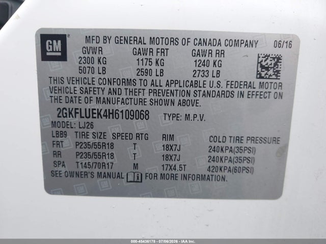 Продажа на аукционе авто 2017 Gmc Terrain Slt, vin: 2GKFLUEK4H6109068, номер лота: 45436178