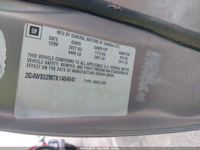 1999 Buick Century Custom მანქანა იყიდება აუქციონზე, vin: 2G4WS52M7X1484941, აუქციონის ნომერი: 45436197