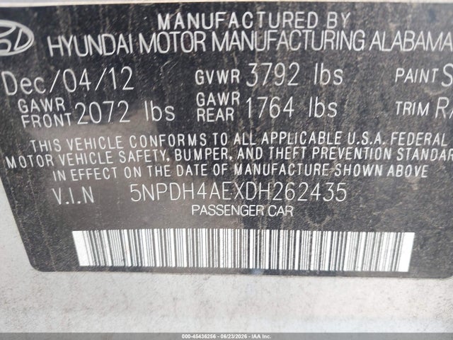 Aukcja sprzedaży 2013 Hyundai Elantra Limited, vin: 5NPDH4AEXDH262435, numer aukcji: 45436256
