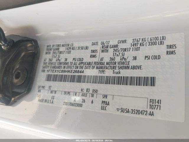 1FTEX1C89HKE26844 Ford F-150 Xl/xlt