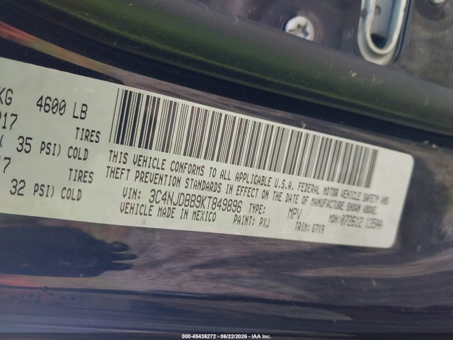 Продажа на аукционе авто 2019 Jeep Compass Latitude 4x4, vin: 3C4NJDBB9KT849896, номер лота: 45436272
