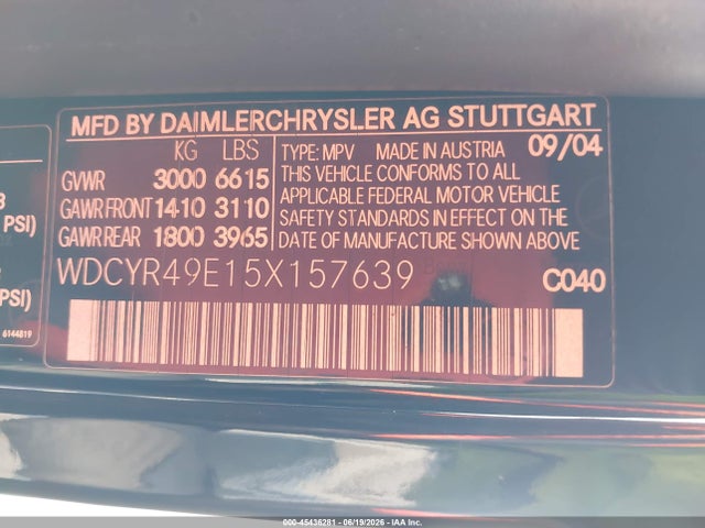 Aukcja sprzedaży 2005 Mercedes-benz G 500 4matic/grand Edition 4matic, vin: WDCYR49E15X157639, numer aukcji: 45436281