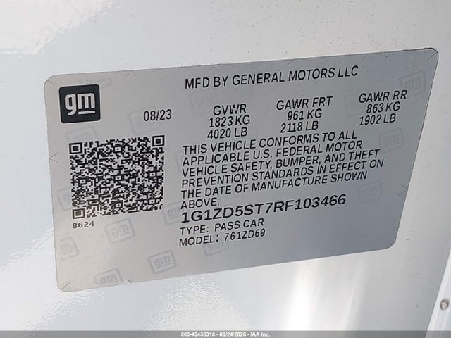 1G1ZD5ST7RF103466 Chevrolet Malibu Fwd 1lt