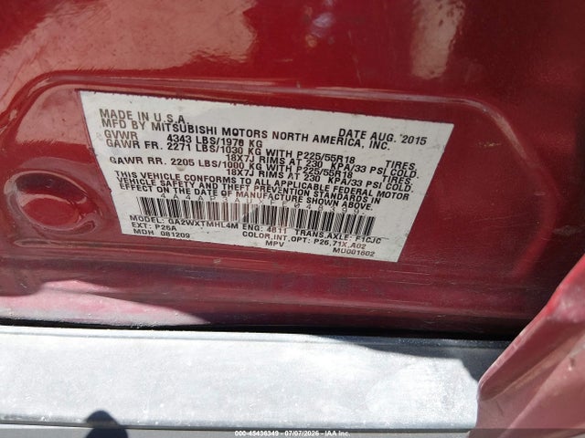 Aukcja sprzedaży 2015 Mitsubishi Outlander Sport Es, vin: 4A4AP3AUXFE048399, numer aukcji: 45436349