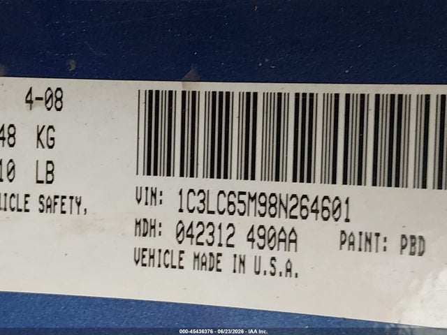 Продажа на аукционе авто 2008 Chrysler Sebring Limited, vin: 1C3LC65M98N264601, номер лота: 45436376