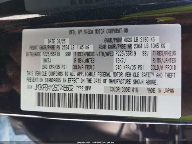 Aukcja sprzedaży 2025 Mazda Cx-5 2.5 Turbo Signature, vin: JM3KFBXY2S0745602, numer aukcji: 45436381