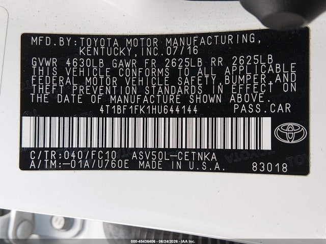 Aukcja sprzedaży 2017 Toyota Camry Le, vin: 4T1BF1FK1HU644144, numer aukcji: 45436406