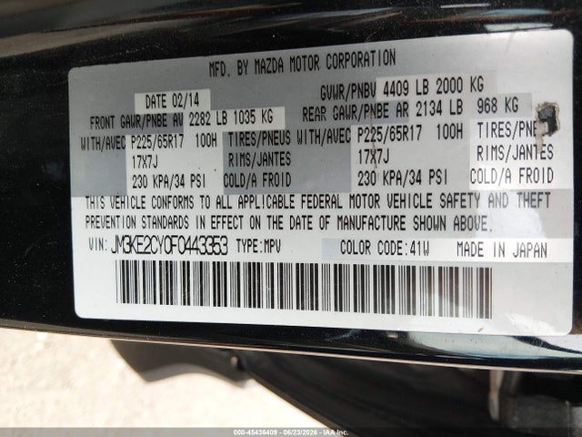 Aukcja sprzedaży 2015 Mazda Cx-5 Touring, vin: JM3KE2CY0F0443353, numer aukcji: 45436409