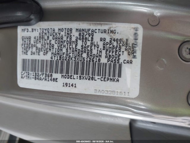 Aukcja sprzedaży 1999 Toyota Camry Le, vin: 4T1BG22K3XU512610, numer aukcji: 45436453