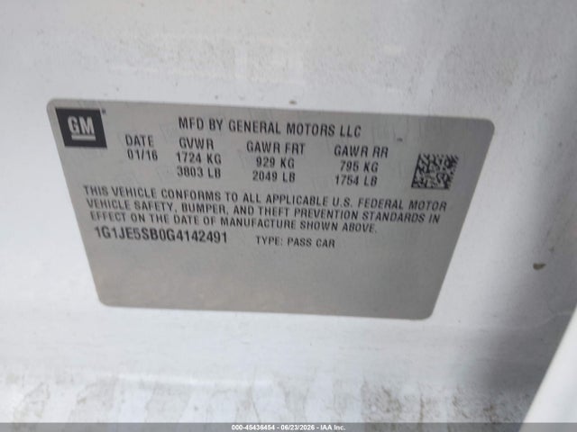 Chevrolet Sonic Ltz Auto 2016 1G1JE5SB0G4142491 Image 9