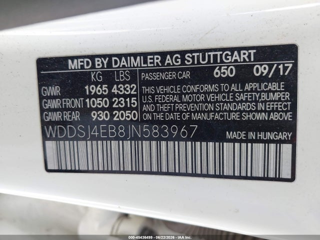 WDDSJ4EB8JN583967 Mercedes-Benz CLA 250