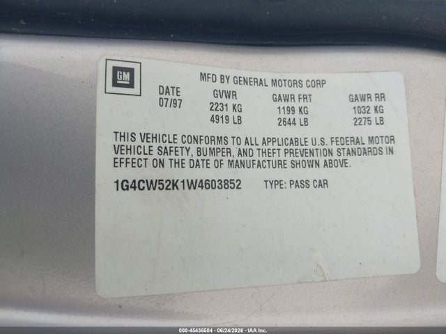 Aukcja sprzedaży 1998 Buick Park Avenue, vin: 1G4CW52K1W4603852, numer aukcji: 45436504