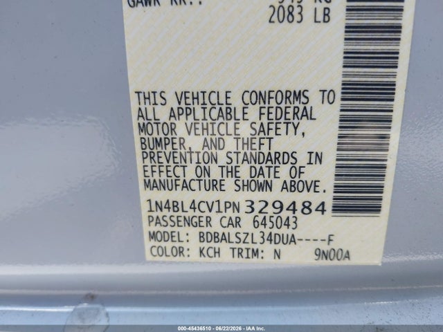 1N4BL4CV1PN329484 Nissan Altima Sr Fwd