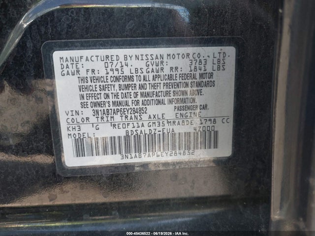 3N1AB7AP6EY284852 Nissan SENTRA SV