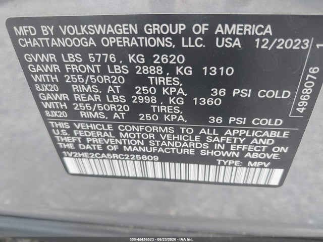 Aukcja sprzedaży 2024 Volkswagen Atlas Cross Sport 2.0t Se W/technology, vin: 1V2HE2CA5RC225609, numer aukcji: 45436523
