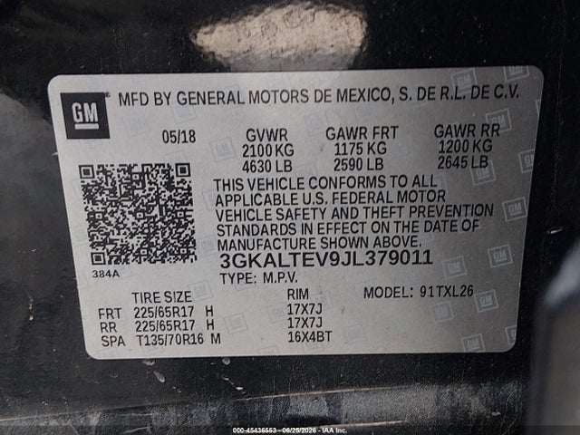 45436553 :رقم المزاد ، 3GKALTEV9JL379011 vin ، 2018 Gmc Terrain Sle مزاد بيع