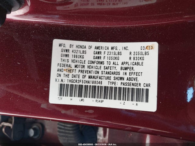 1HGCR2F50HA189046 Honda Accord Sport