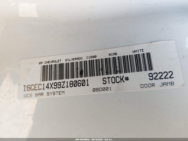 Auction sale of the 2009 Chevrolet Silverado 1500 Work Truck, vin: 1GCEC14X99Z180601, lot number: 45436624