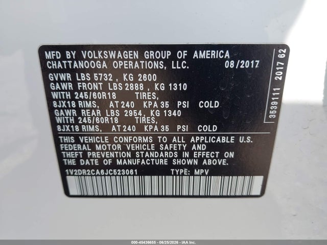 Продажа на аукционе авто 2018 Volkswagen Atlas 3.6l V6 Se/3.6l V6 Se W/technology, vin: 1V2DR2CA6JC523061, номер лота: 45436655