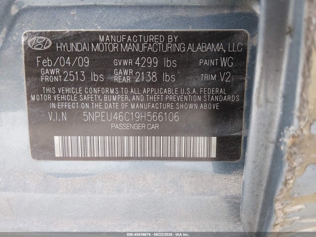 Aukcja sprzedaży 2009 Hyundai Sonata Limited, vin: 5NPEU46C19H566106, numer aukcji: 45436676