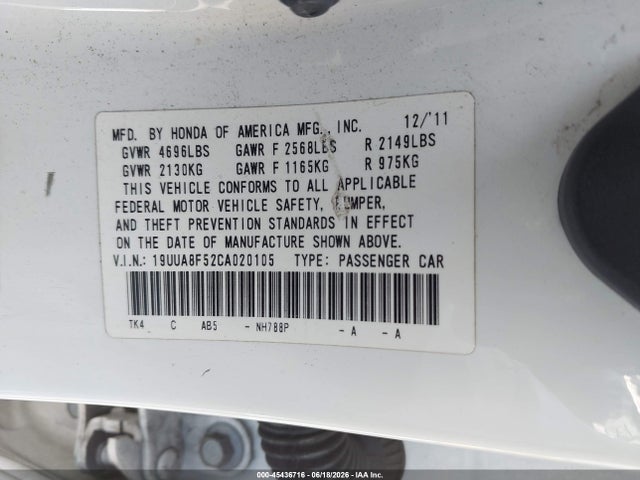 Aukcja sprzedaży 2012 Acura Tl 3.5, vin: 19UUA8F52CA020105, numer aukcji: 45436716