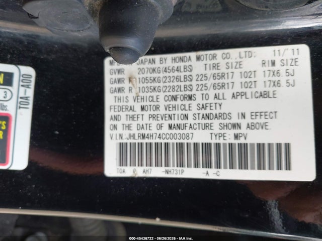 Продаж на аукціоні авто 2012 Honda Cr-v Ex-l, vin: JHLRM4H74CC003087, номер лоту: 45436722