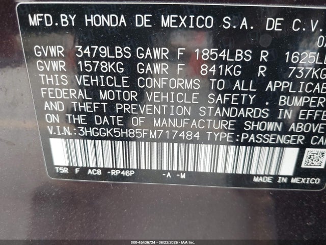 3HGGK5H85FM717484 Honda Fit Ex/ex-l