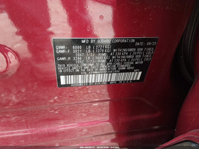 Продажа на аукционе авто 2023 Subaru Ascent Limited 8-passenger, vin: 4S4WMARD5P3462990, номер лота: 45436741