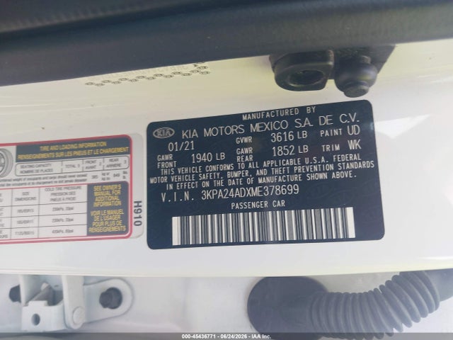 Продаж на аукціоні авто 2021 Kia Rio S, vin: 3KPA24ADXME378699, номер лоту: 45436771