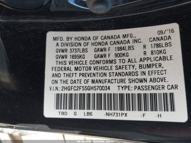 Honda Civic Lx 2016 2HGFC2F55GH570034 Image 9
