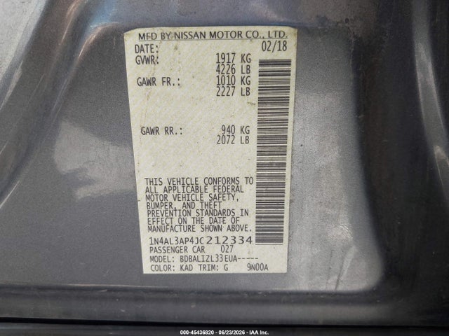 1N4AL3AP4JC212334 Nissan Altima 2.5 Sv