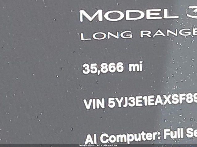 Продаж на аукціоні авто 2025 Tesla Model 3 Long Range Rear-wheel Drive/standard Rear-wheel Drive, vin: 5YJ3E1EAXSF899461, номер лоту: 45436850