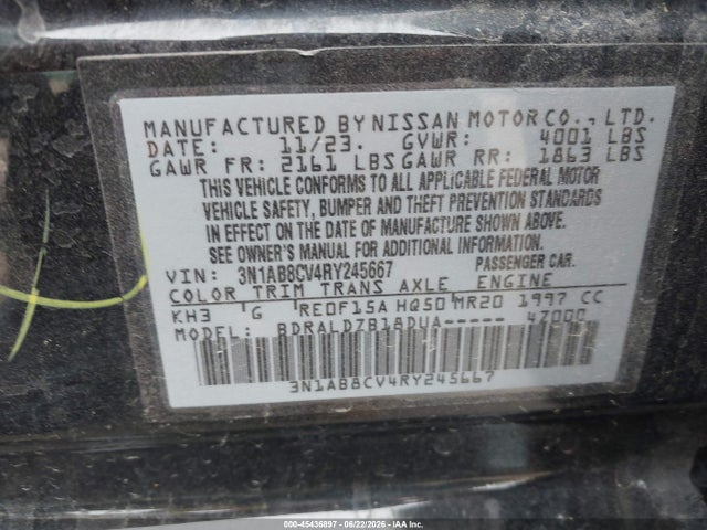 2024 Nissan Sentra Sv Xtronic Cvt მანქანა იყიდება აუქციონზე, vin: 3N1AB8CV4RY245667, აუქციონის ნომერი: 45436897